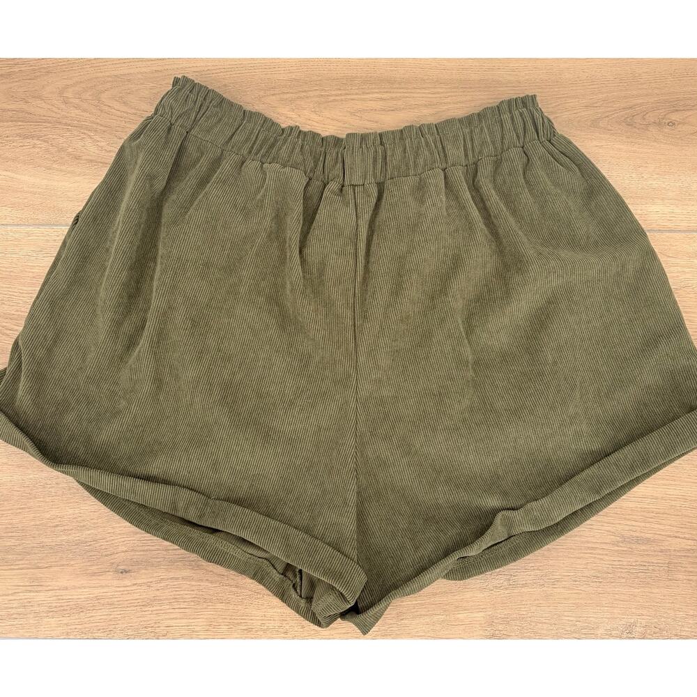 ROMWE Fairycore Green Corduroy Fox Embroidered Shorts Elastic Waist Medium 6 - Picture 6 of 14